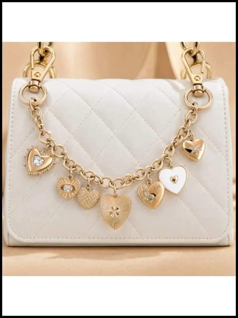 Gold Plated Heart Charm Purse Chain Bag Extender Keychain Accessory Gift